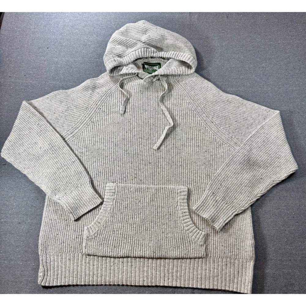 American Eagle Mens Gray Ribbed Knit Hoodie Sweater Large Raglan Flecked L